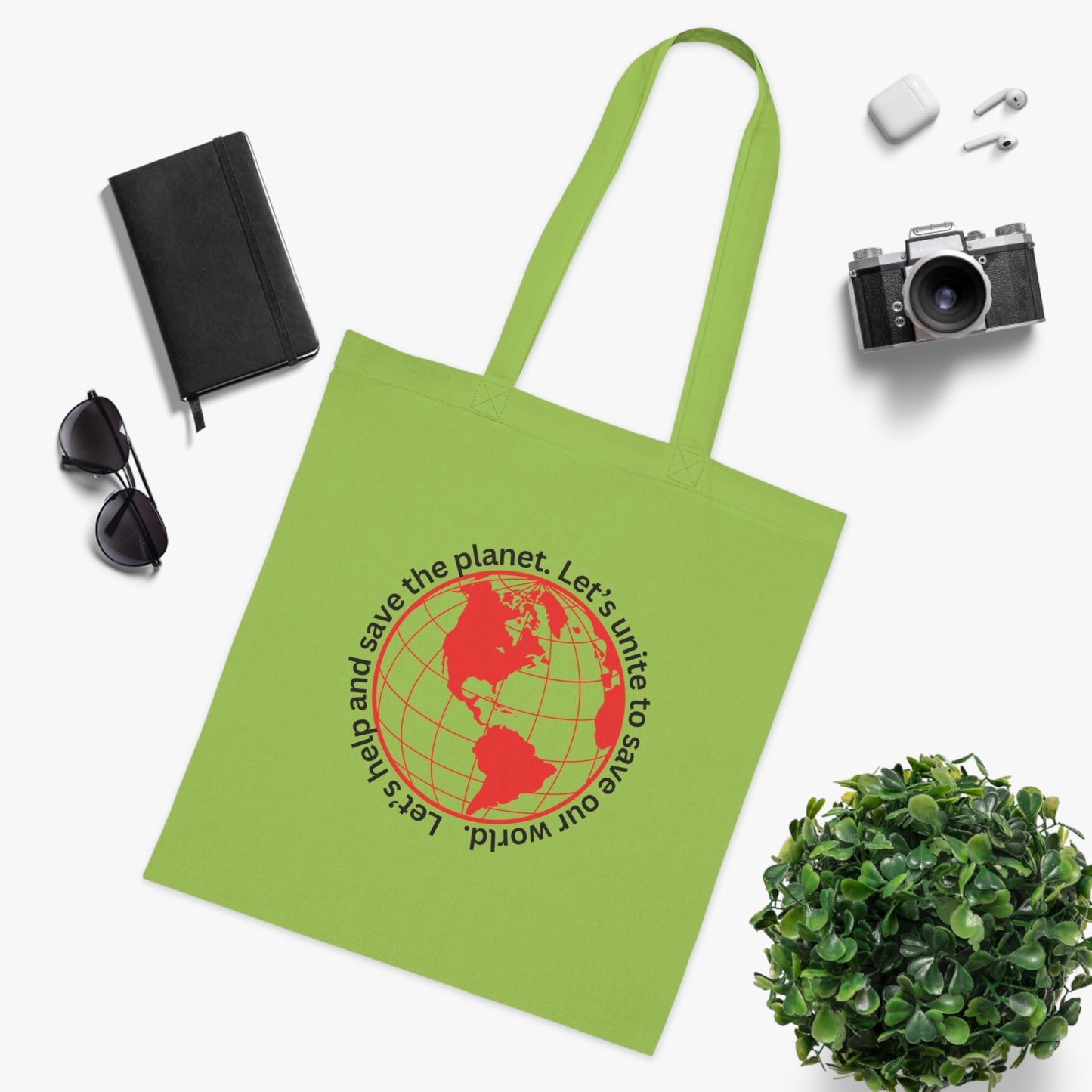 Cotton Tote/Bag - Global Consciousness Tote: LoveJustJules Eco-Friendly World Outline Bag