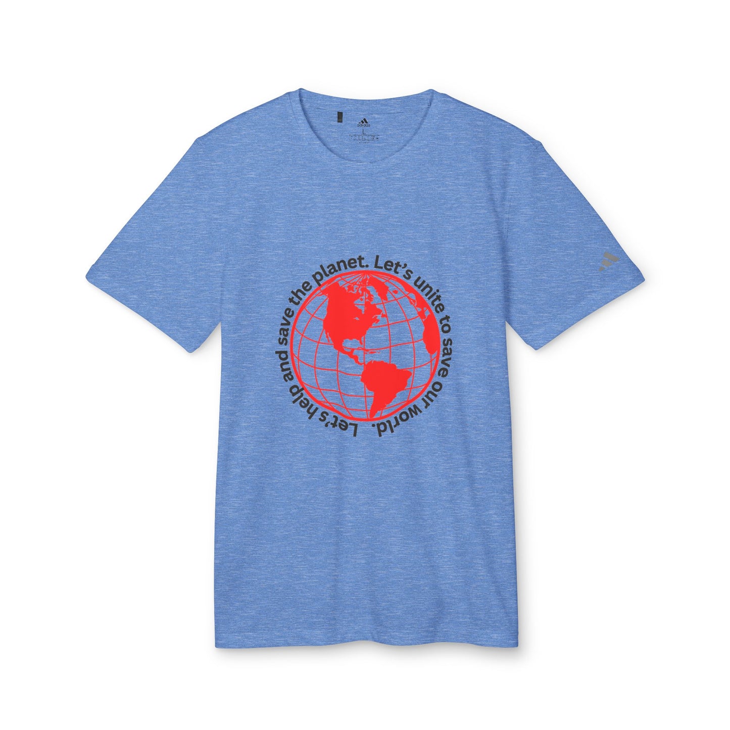 adidas® Unisex Sport T-shirt - Eco-Conscious-Message - Red Outlined World Tee -LoveJustJules - Custom-Designed Apparel