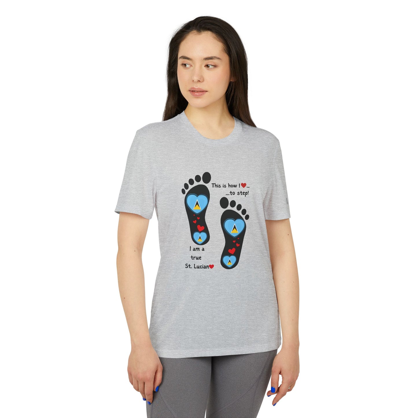 LoveJustJules Heart-Shaped Flag of St. Lucia in Footprints Top - A Fusion of Style, Patriotism, and adidas® Quality