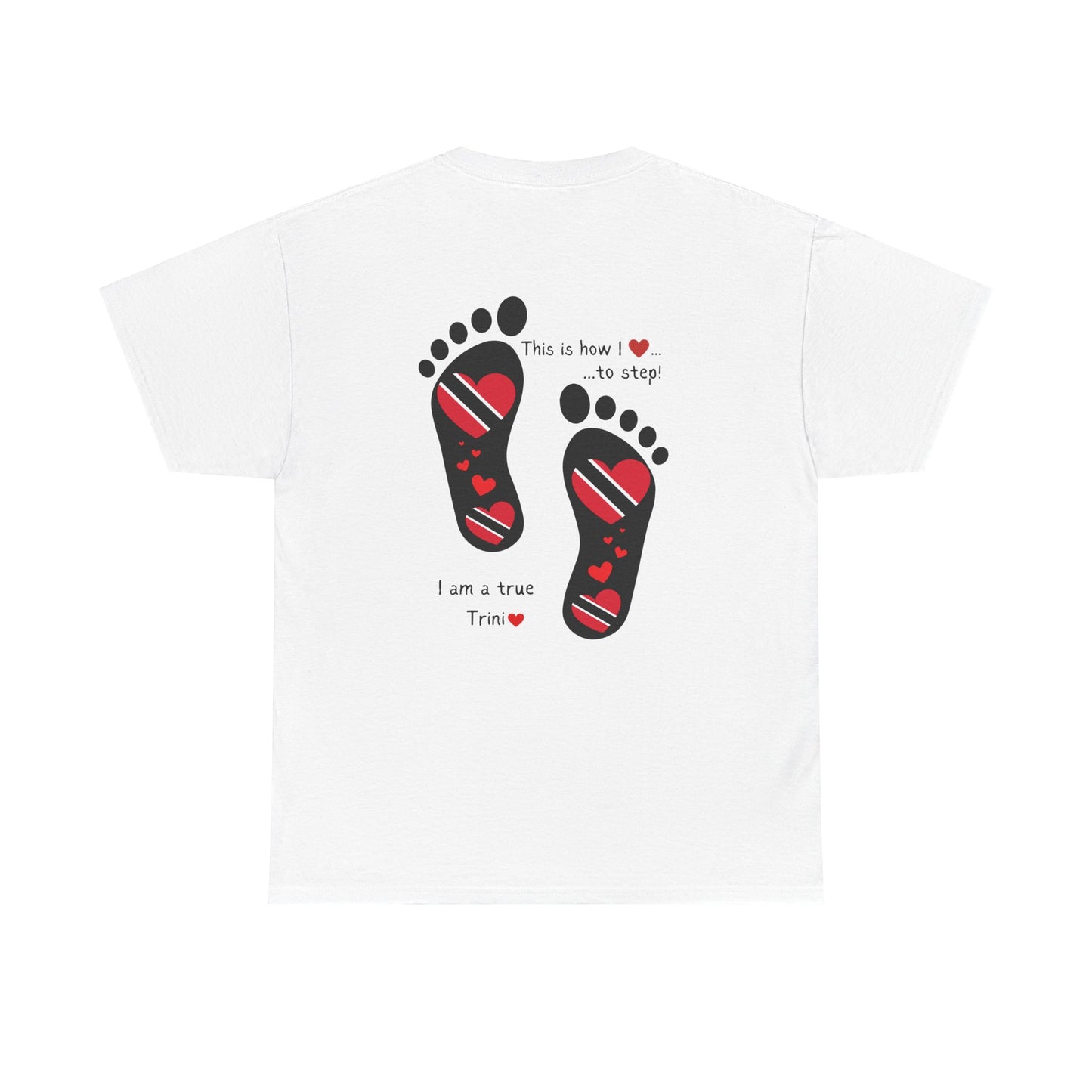 Introducing LoveJustJules's Exclusive Trinidad & Tobago Heart-Shaped Flags Footprint Tee - Trini flags in footprints. Gift Idea.