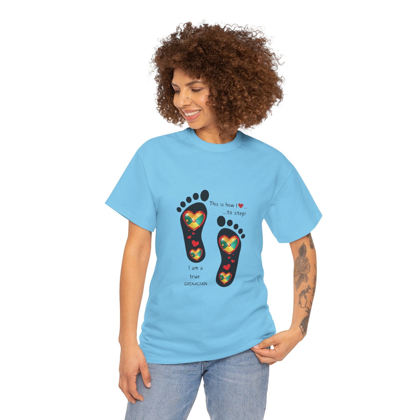 Unisex Heavy Cotton Tee - LoveJustJules Grenadian Heart Flag Tee - Gift Idea