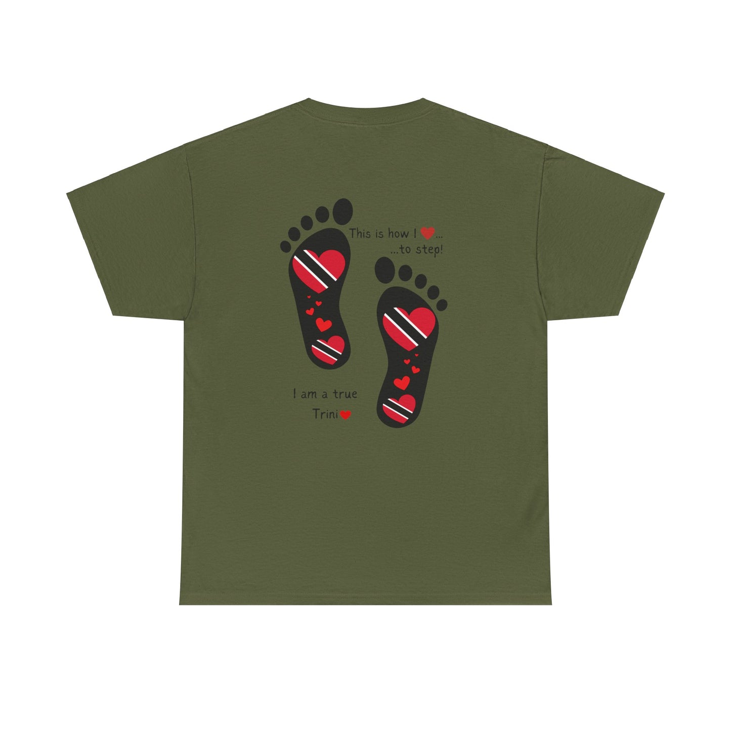 Introducing LoveJustJules's Exclusive Trinidad & Tobago Heart-Shaped Flags Footprint Tee - Trini flags in footprints. Gift Idea.
