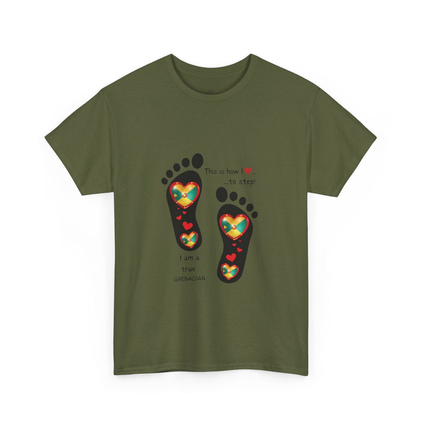 Unisex Heavy Cotton Tee - LoveJustJules Grenadian Heart Flag Tee - Gift Idea
