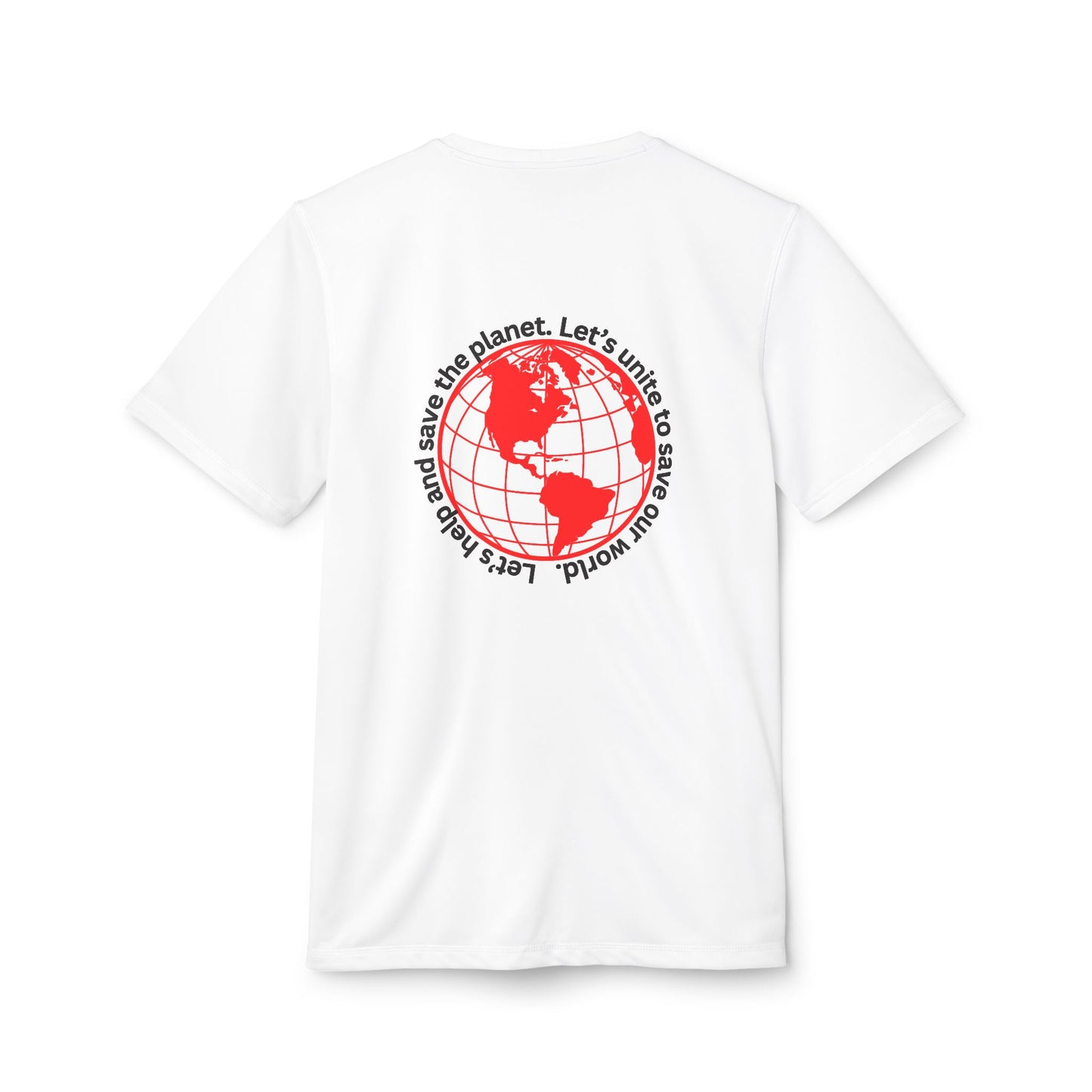 adidas® Unisex Sport T-shirt - Eco-Conscious-Message - Red Outlined World Tee -LoveJustJules - Custom-Designed Apparel