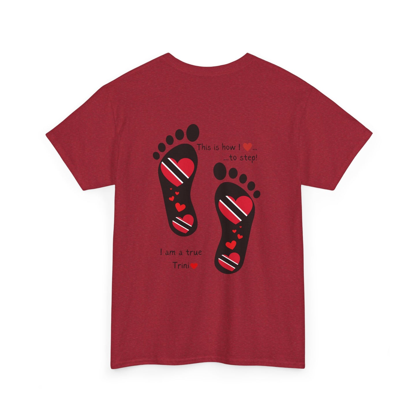 Introducing LoveJustJules's Exclusive Trinidad & Tobago Heart-Shaped Flags Footprint Tee - Trini flags in footprints. Gift Idea.