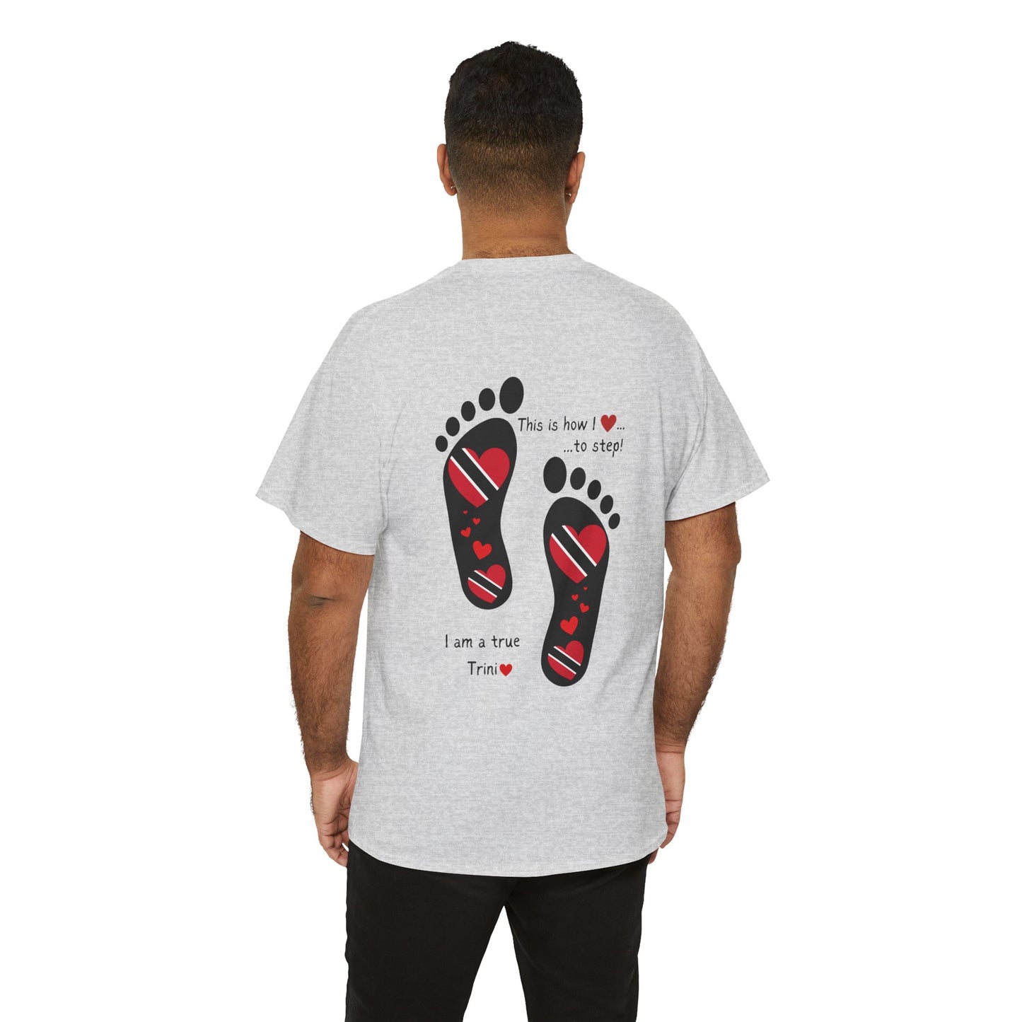 Introducing LoveJustJules's Exclusive Trinidad & Tobago Heart-Shaped Flags Footprint Tee - Trini flags in footprints. Gift Idea.