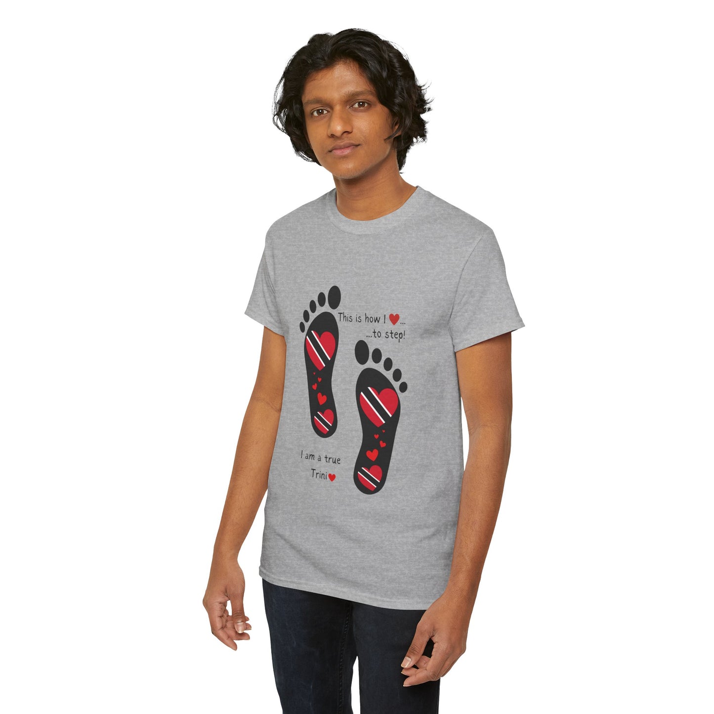 Introducing LoveJustJules's Exclusive Trinidad & Tobago Heart-Shaped Flags Footprint Tee - Trini flags in footprints. Gift Idea.