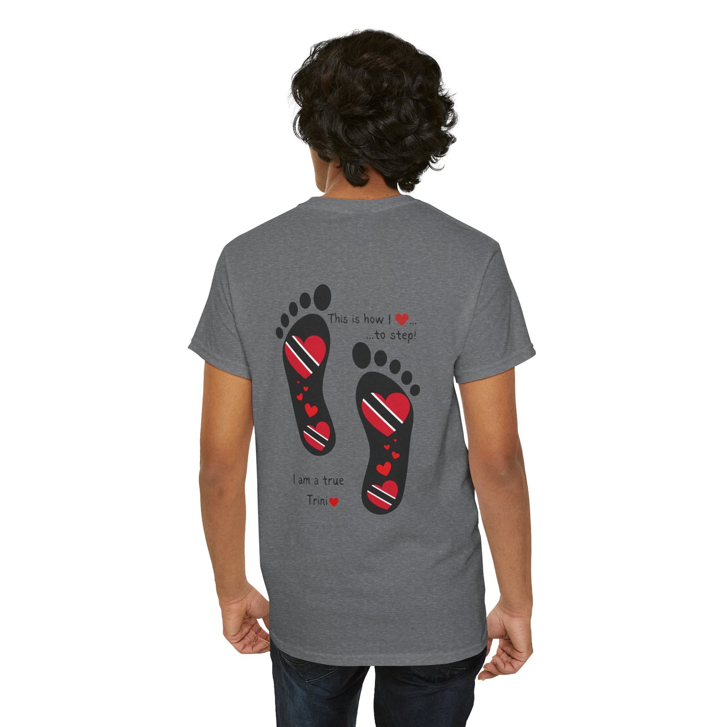 Introducing LoveJustJules's Exclusive Trinidad & Tobago Heart-Shaped Flags Footprint Tee - Trini flags in footprints. Gift Idea.