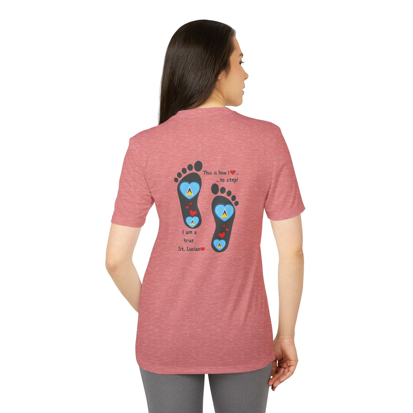 LoveJustJules Heart-Shaped Flag of St. Lucia in Footprints Top - A Fusion of Style, Patriotism, and adidas® Quality