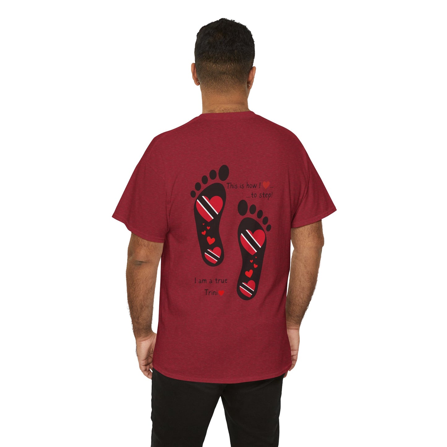 Introducing LoveJustJules's Exclusive Trinidad & Tobago Heart-Shaped Flags Footprint Tee - Trini flags in footprints. Gift Idea.