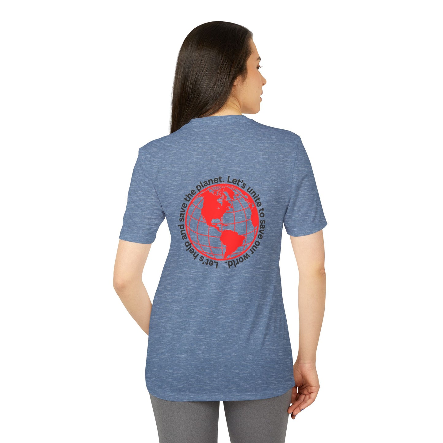 adidas® Unisex Sport T-shirt - Eco-Conscious-Message - Red Outlined World Tee -LoveJustJules - Custom-Designed Apparel