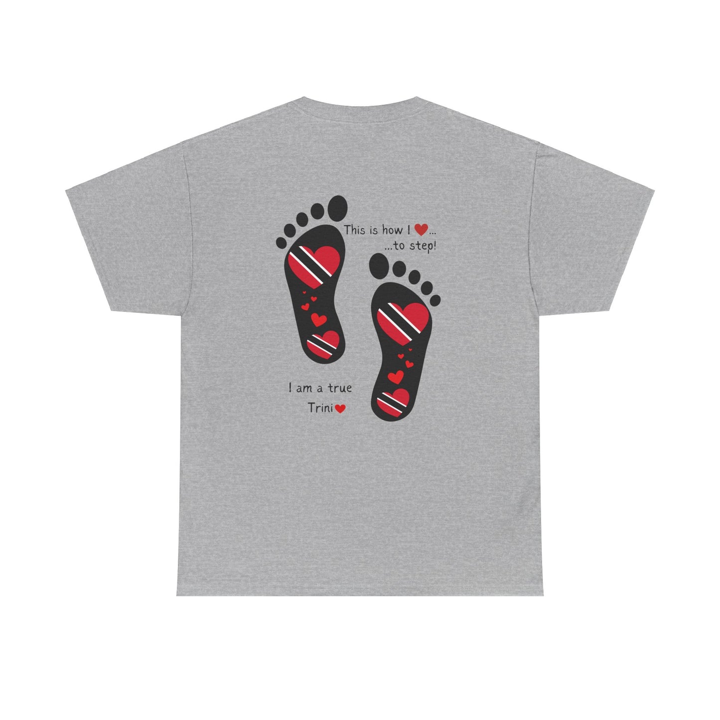 Introducing LoveJustJules's Exclusive Trinidad & Tobago Heart-Shaped Flags Footprint Tee - Trini flags in footprints. Gift Idea.