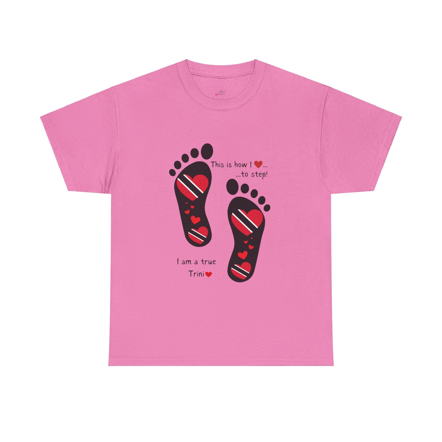 Introducing LoveJustJules's Exclusive Trinidad & Tobago Heart-Shaped Flags Footprint Tee - Trini flags in footprints. Gift Idea.