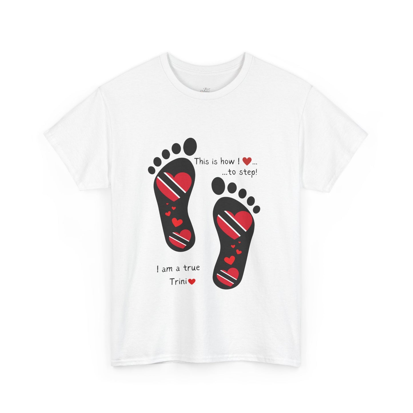 Introducing LoveJustJules's Exclusive Trinidad & Tobago Heart-Shaped Flags Footprint Tee - Trini flags in footprints. Gift Idea.