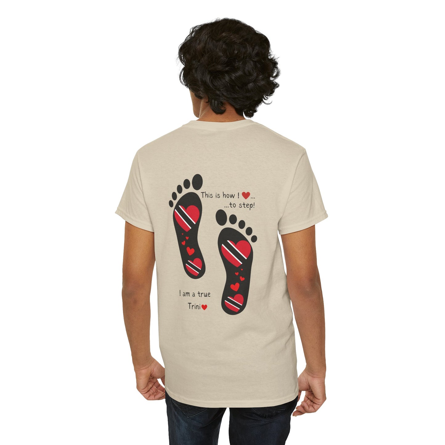 Introducing LoveJustJules's Exclusive Trinidad & Tobago Heart-Shaped Flags Footprint Tee - Trini flags in footprints. Gift Idea.