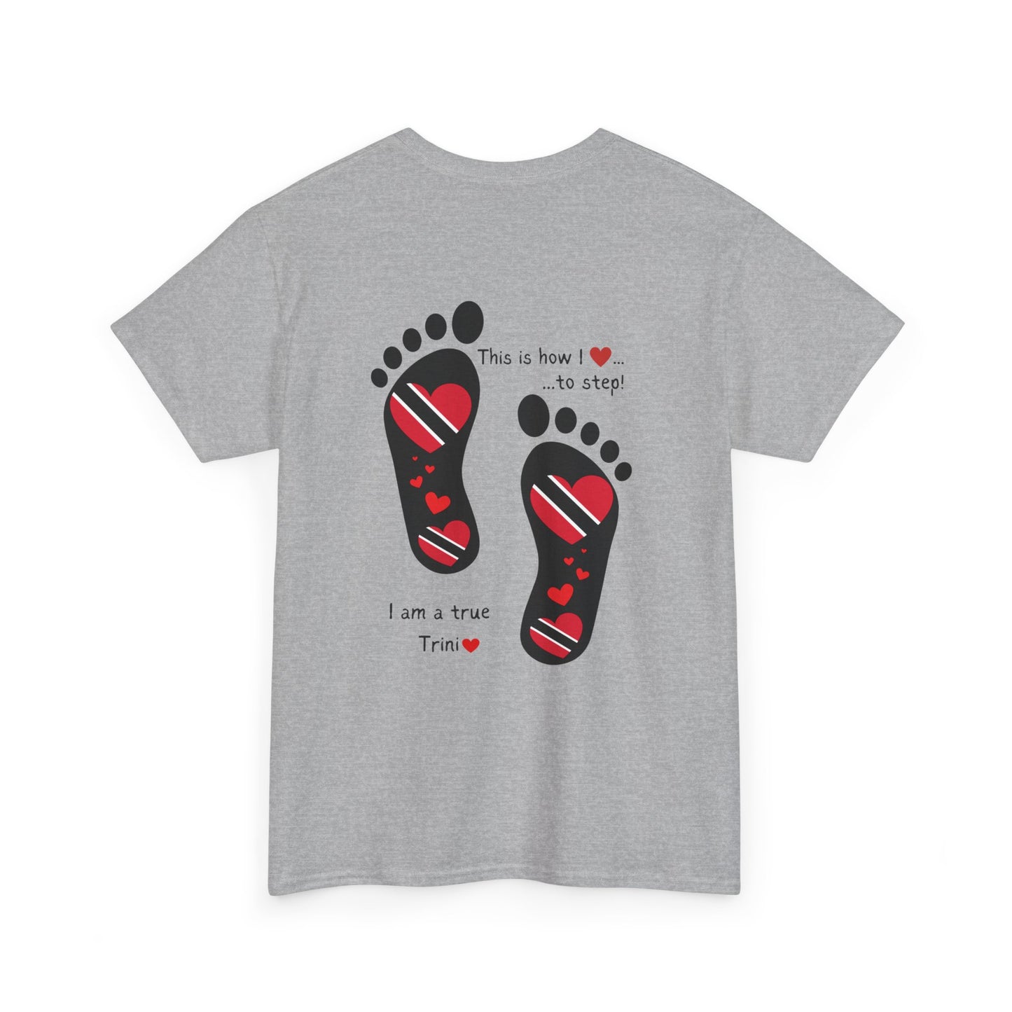 Introducing LoveJustJules's Exclusive Trinidad & Tobago Heart-Shaped Flags Footprint Tee - Trini flags in footprints. Gift Idea.