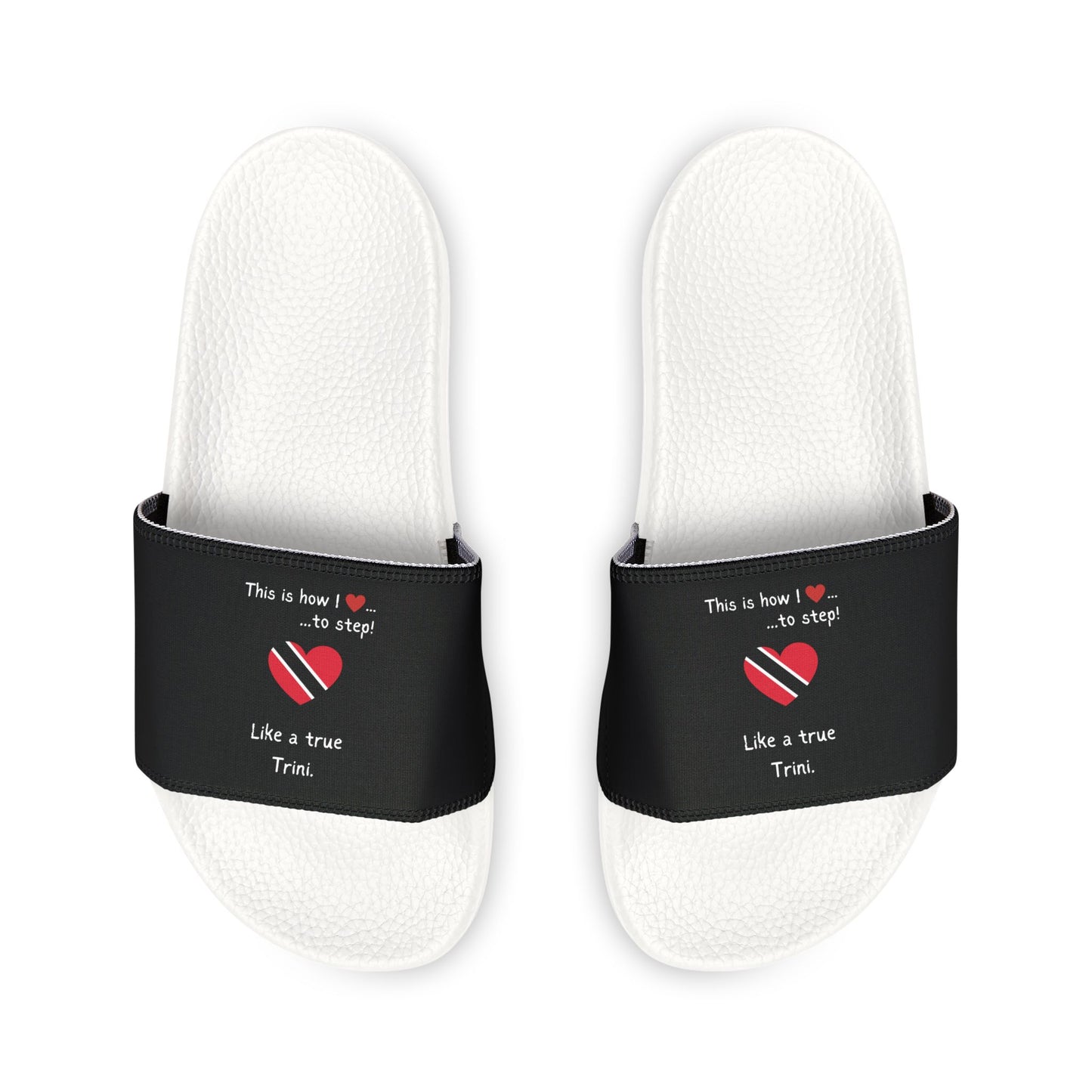 Men's Removable-Strap Sandals - Men's PU Slide Sandals - Step into the vibrant culture of Trinidad and Tobago with our Heart-shaped flag slider footwear from LoveJustJules!