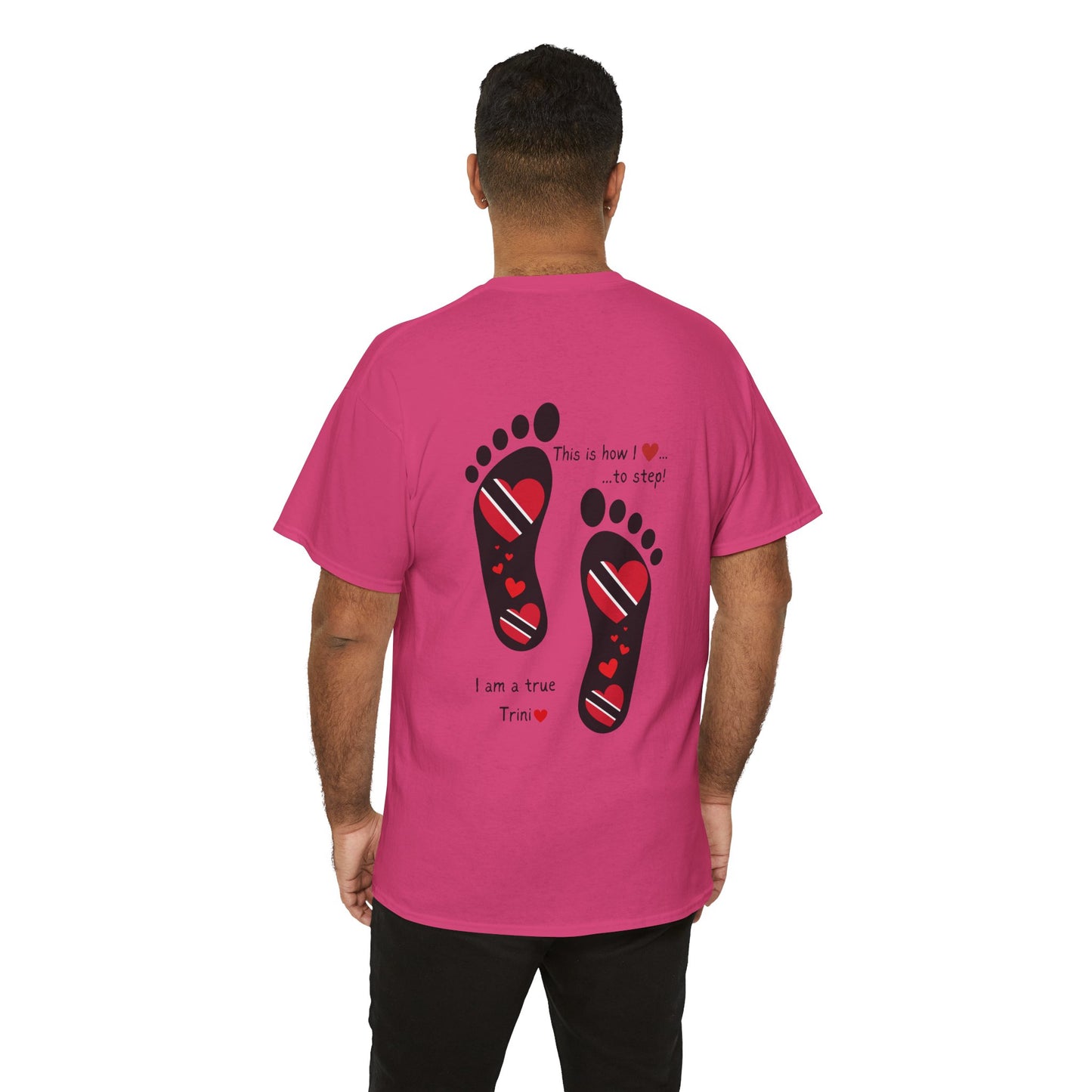 Introducing LoveJustJules's Exclusive Trinidad & Tobago Heart-Shaped Flags Footprint Tee - Trini flags in footprints. Gift Idea.