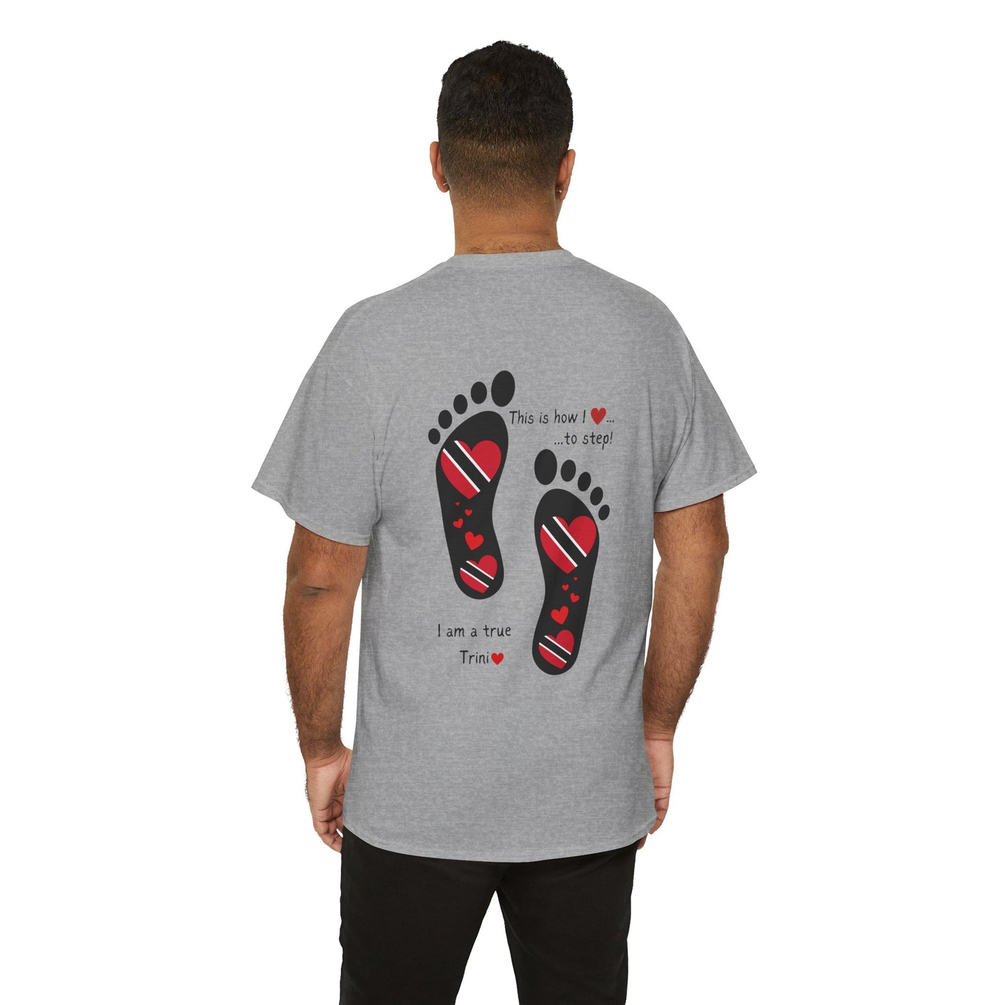 Introducing LoveJustJules's Exclusive Trinidad & Tobago Heart-Shaped Flags Footprint Tee - Trini flags in footprints. Gift Idea.