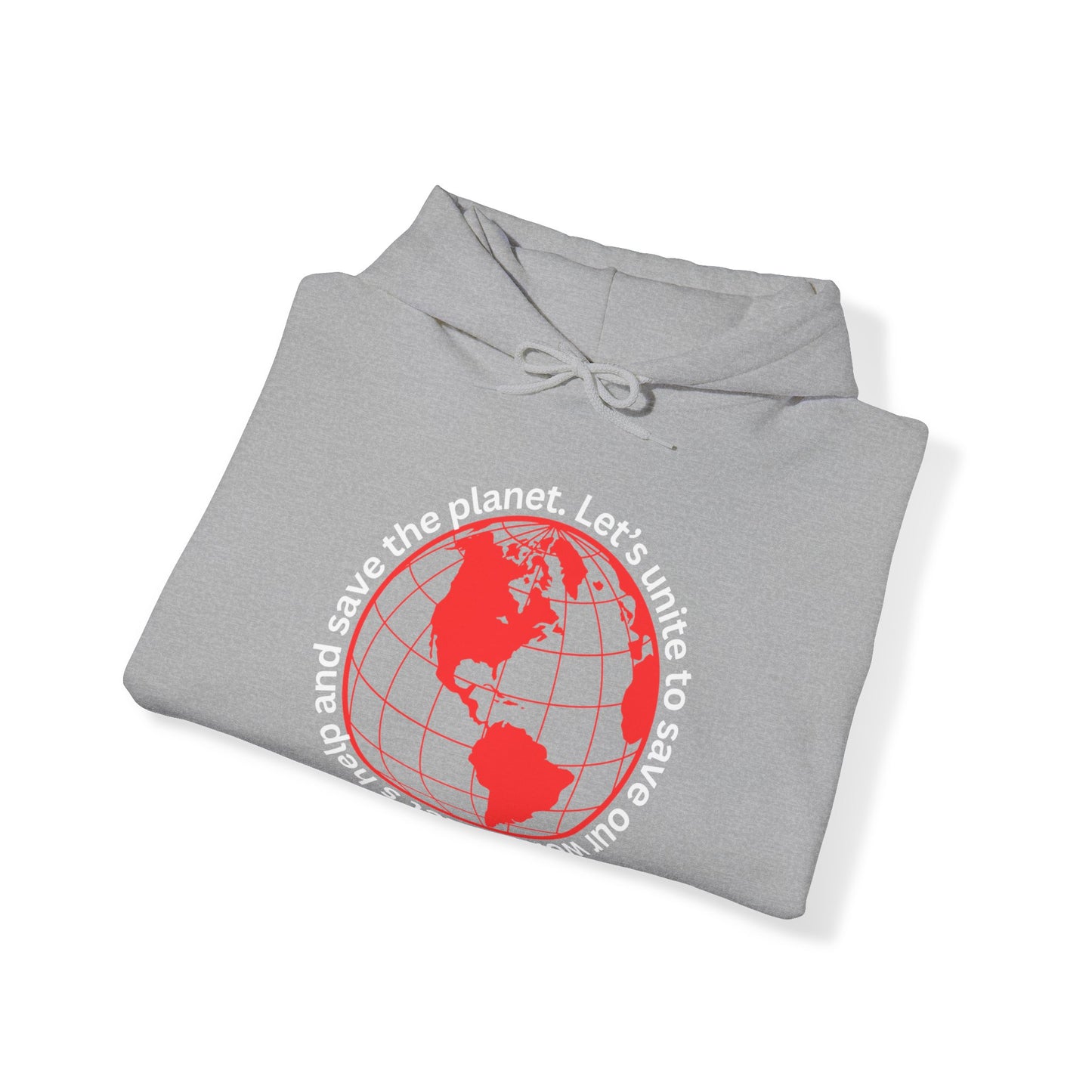 Red World Outline Hooded Top. Eco-friendly fashion with a message. Save the planet, unite the world.