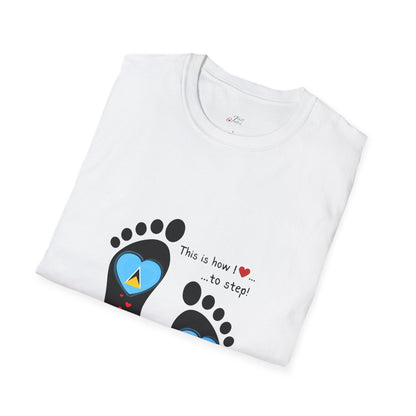 Step into Caribbean Elegance: Saint Lucia Heart-Shaped Flags in Footprints Unisex Softstyle Tee for Casual Comfort and Island Pride!