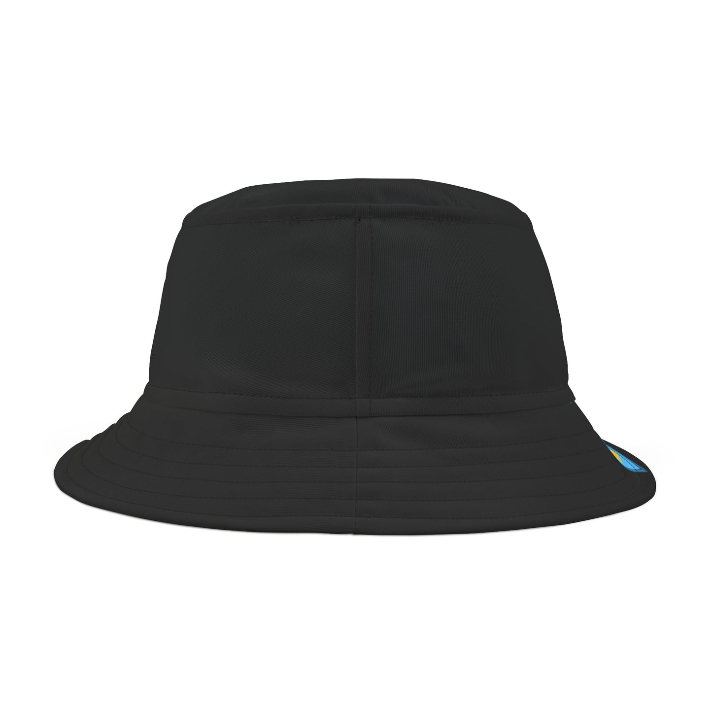 Black St. Lucian Heritage Heart-Shaped Flag Footprints Bucket Hat with 'All Up In My Head... I am a True St. Lucian' Text