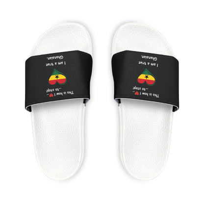 Men's PU Slide Sandals - Step into the vibrant culture of Ghana with our Heart-shaped Ghanaian flag slider footwear from LoveJustJules!