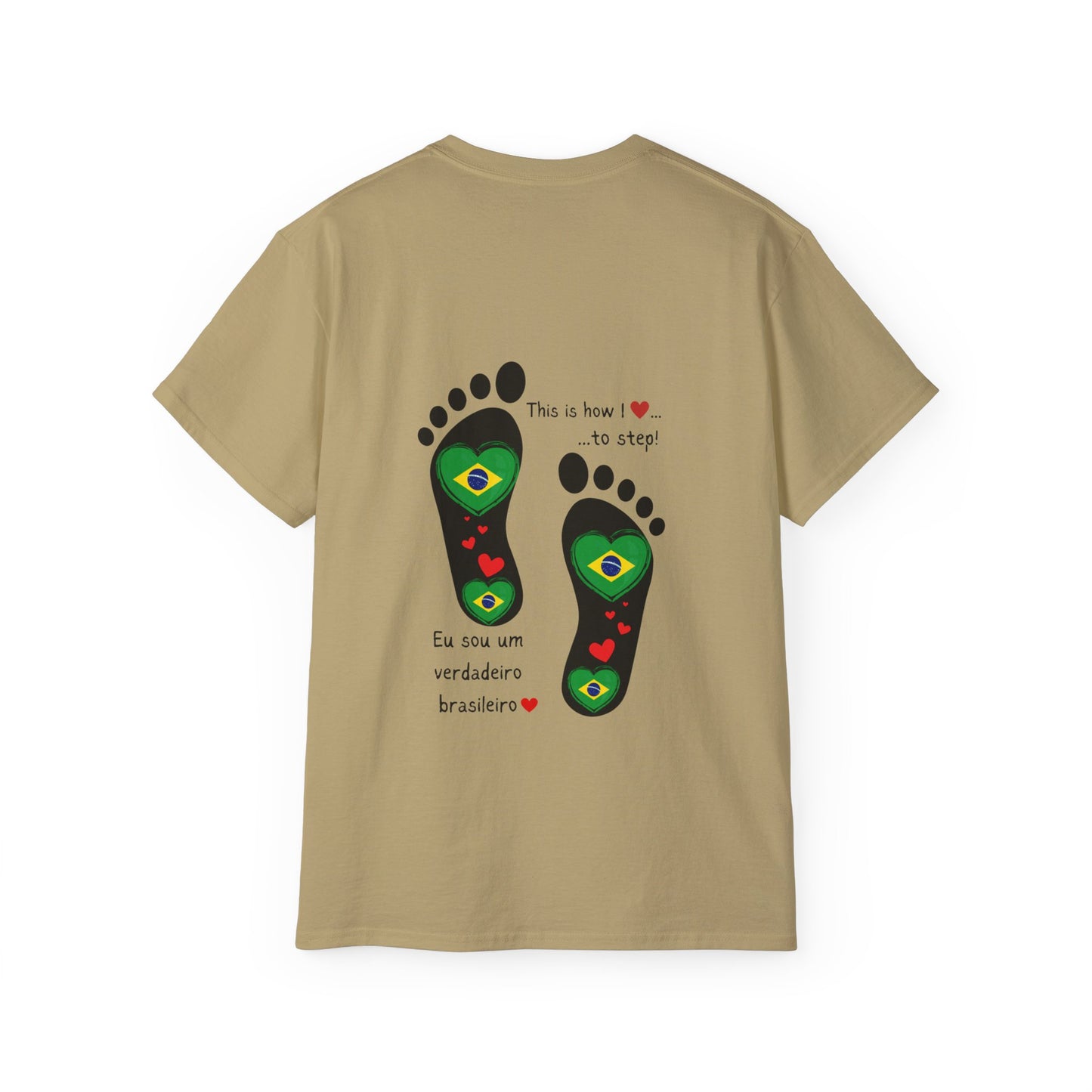 Front and Back Print Design - Brazil Heart-Shaped Flags in Footprints - Unisex Tee-Shirt Gift Idea