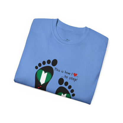 Unisex Ultra Cotton Tee - Nigerian Heart-Shaped Flag in Footprints