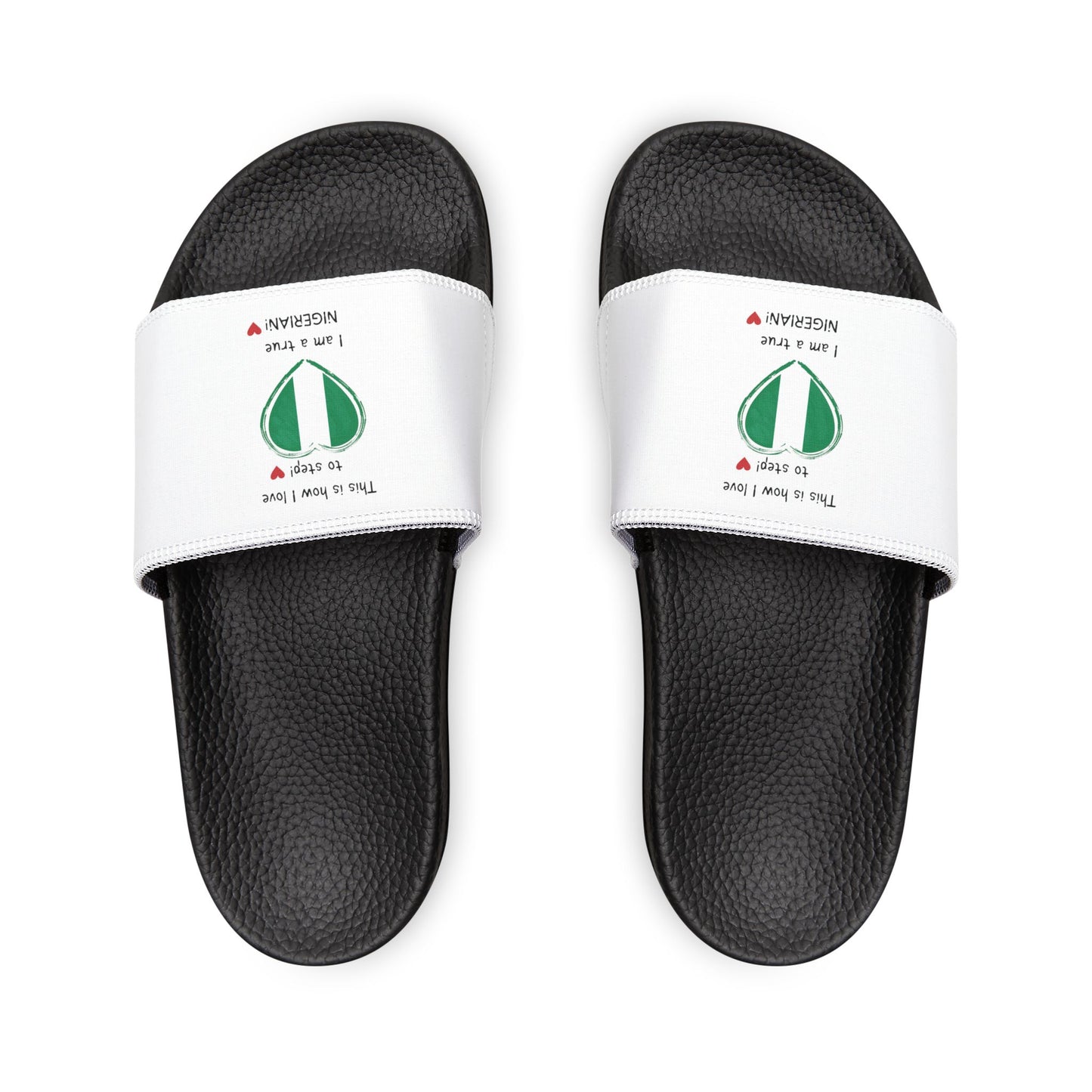 Women's Removable-Strap Sandals - Step into Nigerian pride with our Heart-shaped Nigerian flag slider footwear from LoveJustJules!