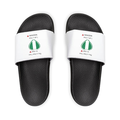 Women's Removable-Strap Sandals - Step into Nigerian pride with our Heart-shaped Nigerian flag slider footwear from LoveJustJules!