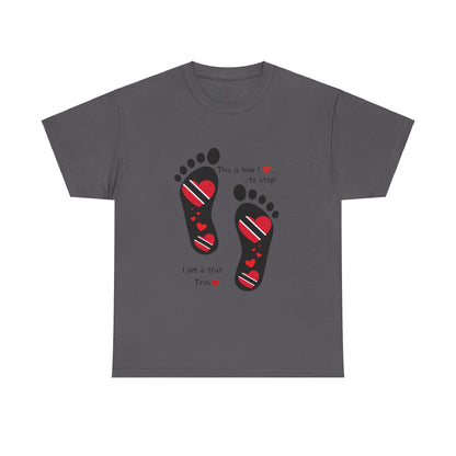 Introducing LoveJustJules's Exclusive Trinidad & Tobago Heart-Shaped Flags Footprint Tee - Trini flags in footprints.  Gift Idea.