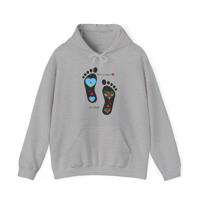 Saint Lucia & Dominica Flag Footprints Unisex Hoodie: Express dual-nationality Caribbean pride with unique designs on cozy sweatshirts