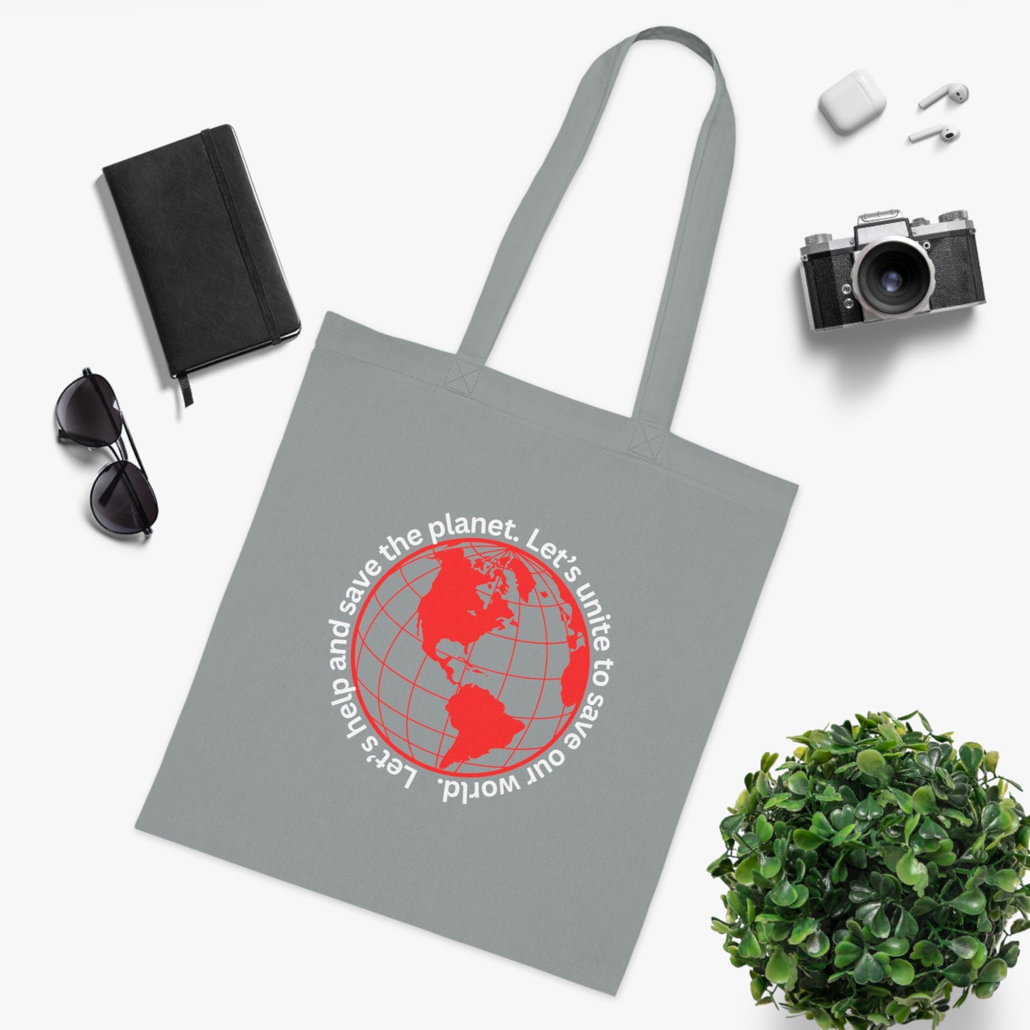 Cotton Tote/Bag - Global Consciousness Tote: LoveJustJules Eco-Friendly World Outline Bag