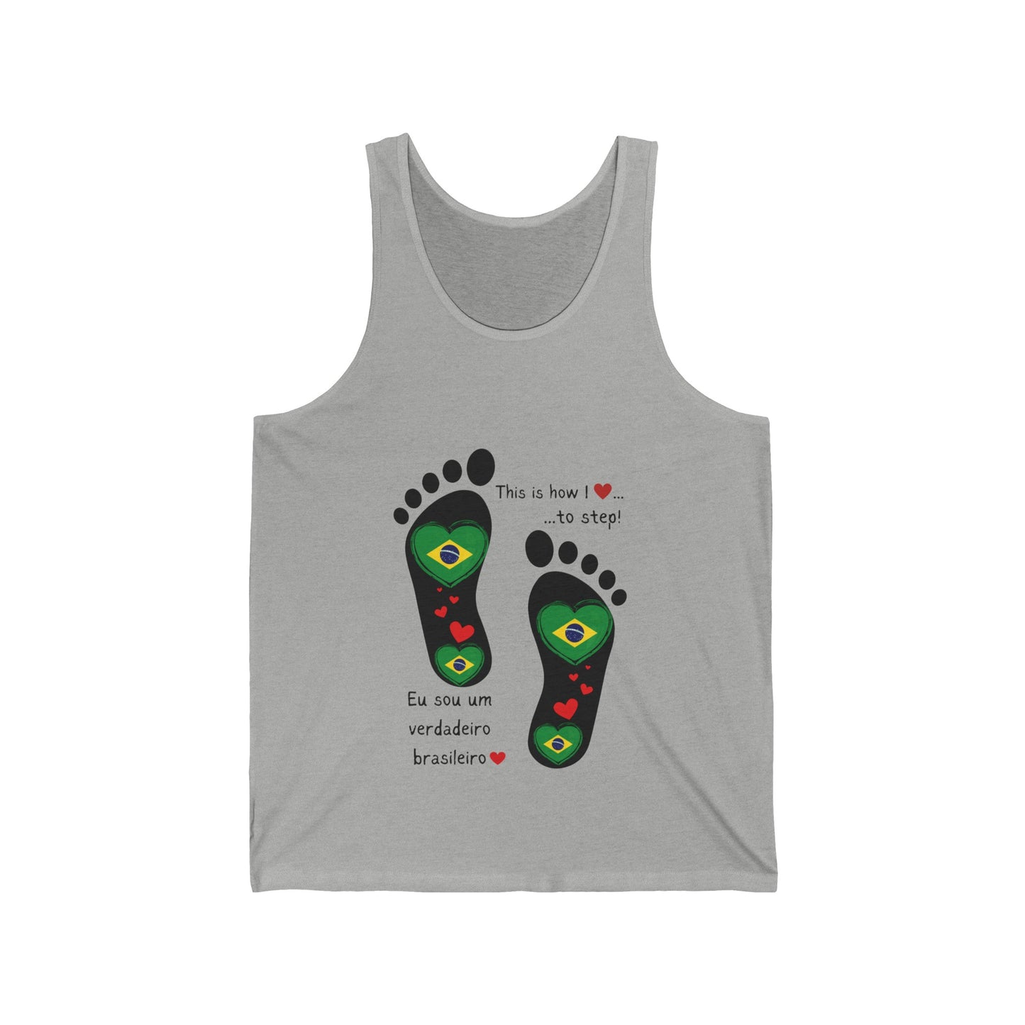 Unisex Jersey Tank -  Celebrate Your Heritage with Our Brazilian Flag Heart Footprint Jersey Vest Top