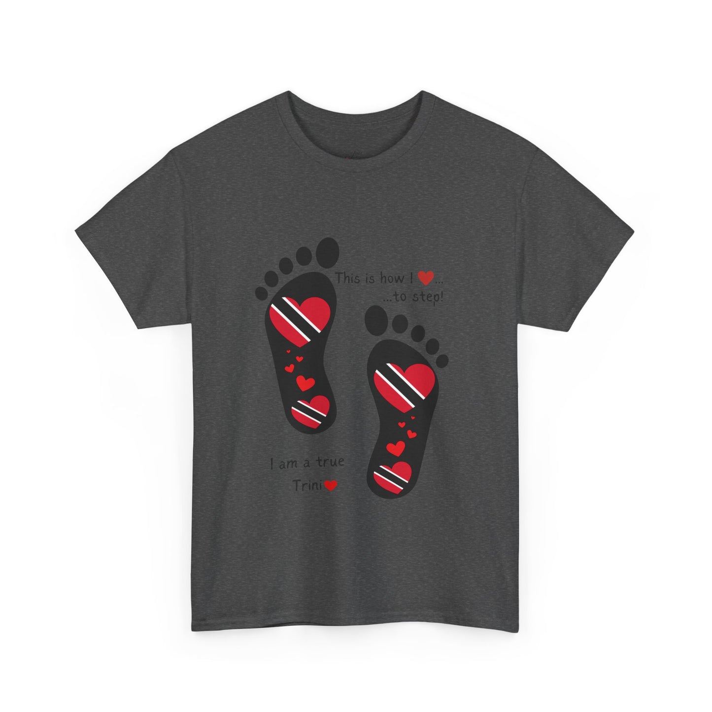 Introducing LoveJustJules's Exclusive Trinidad & Tobago Heart-Shaped Flags Footprint Tee - Trini flags in footprints.  Gift Idea.