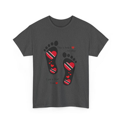 Introducing LoveJustJules's Exclusive Trinidad & Tobago Heart-Shaped Flags Footprint Tee - Trini flags in footprints.  Gift Idea.