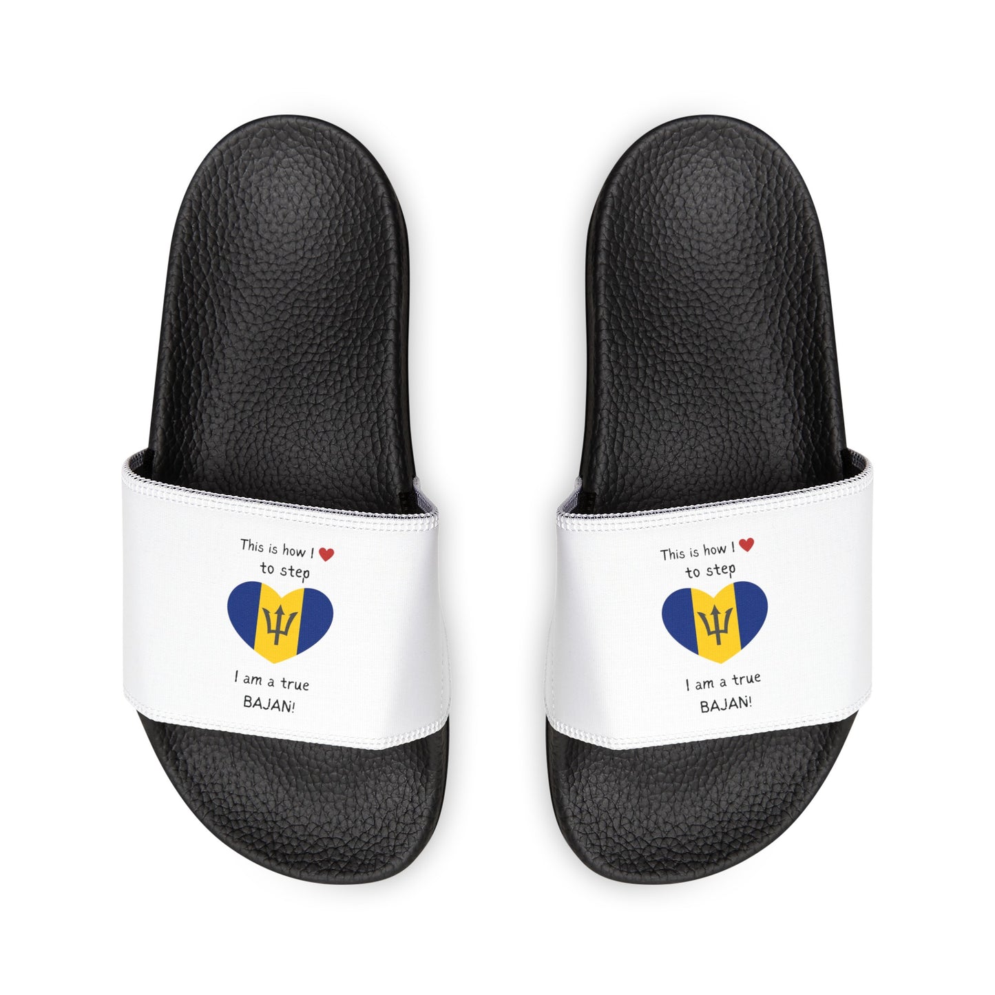 Women's PU Slide Sandals - Walking in Your Bajan Pride - Barbados Heart-Shaped Flag Sliders.