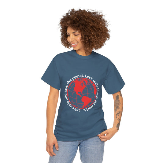 Eco-Friendly Unisex Tee: - Red Outlined World Unisex Tee- Heavy Cotton Tee