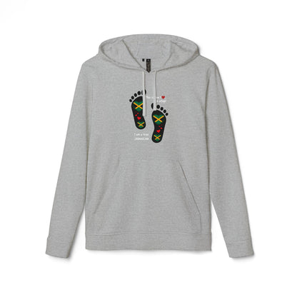 adidas® Unisex Fleece Hoodie - LoveJustJules Heart-Shaped Flag of Jamaica in Footprints Top - A Fusion of Style, Patriotism, and adidas® Quality -