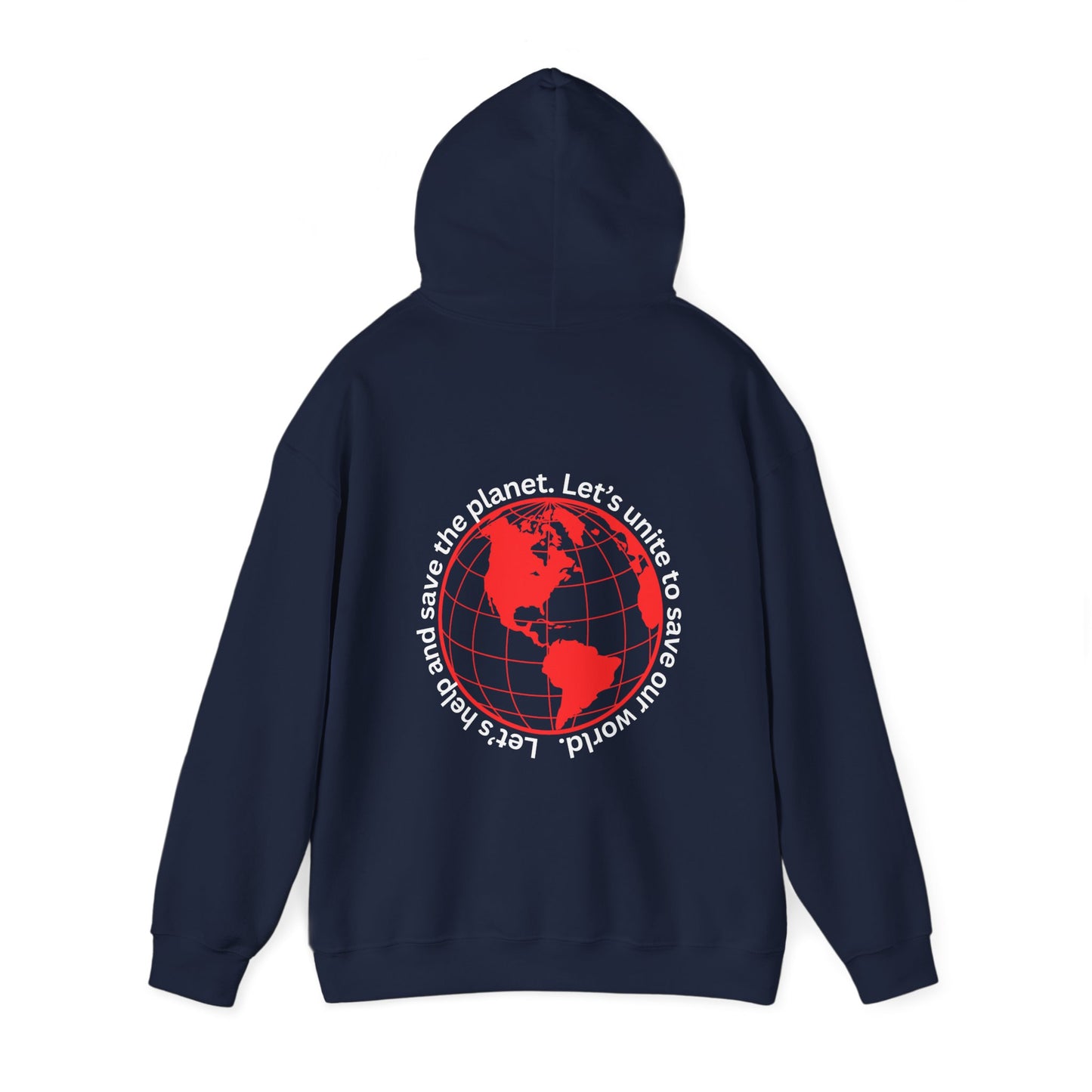 Red World Outline Hooded Top. Eco-friendly fashion with a message. Save the planet, unite the world.