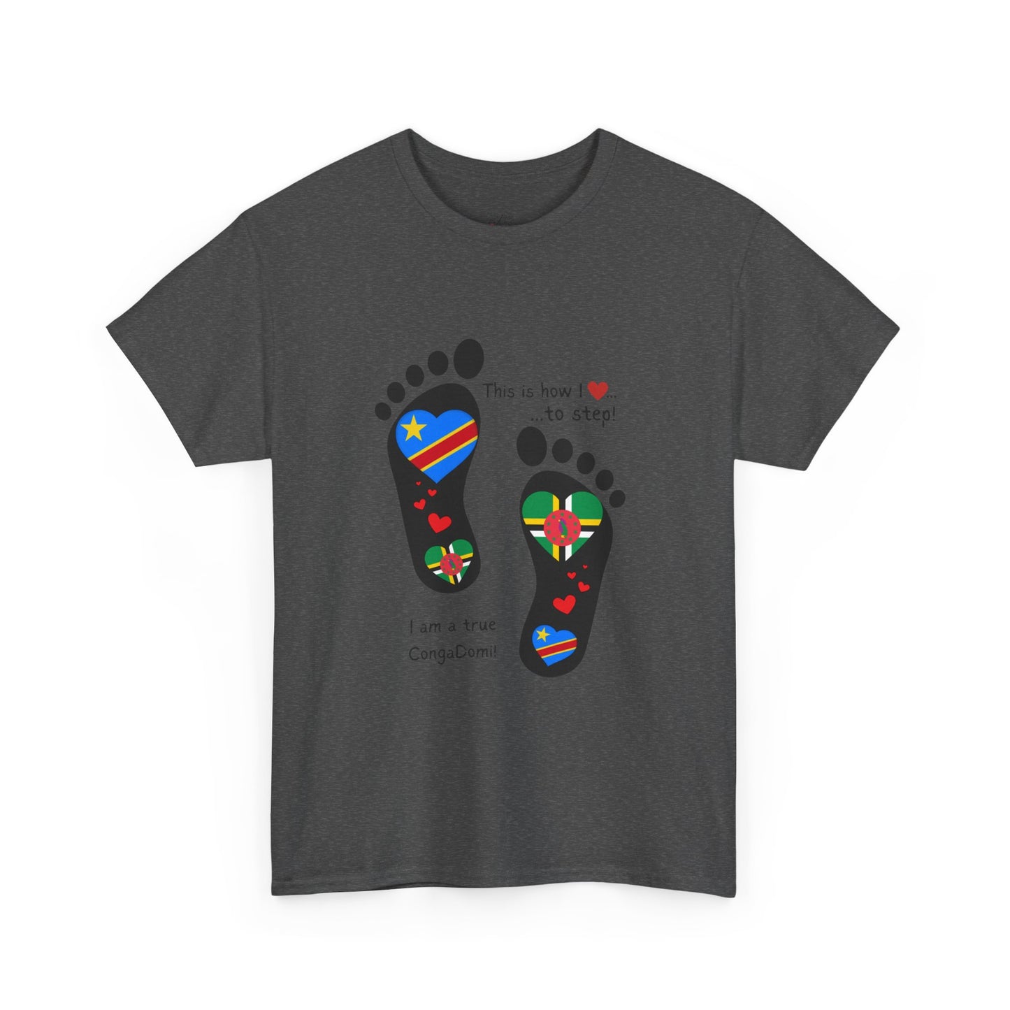 Unisex Heavy Cotton Tee - LoveJustJules - "Heritage Fusion: Celebrating Congo & Dominica in Every Step"