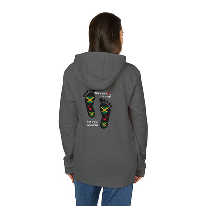 adidas® Unisex Fleece Hoodie - LoveJustJules Heart-Shaped Flag of Jamaica in Footprints Top - A Fusion of Style, Patriotism, and adidas® Quality -