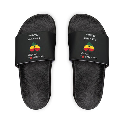 Women's PU Slide Sandals - Step into the vibrant culture of Ghana with our Heart-shaped flag slider footwear from LoveJustJules!