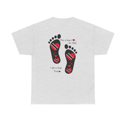 Introducing LoveJustJules's Exclusive Trinidad & Tobago Heart-Shaped Flags Footprint Tee - Trini flags in footprints.  Gift Idea.