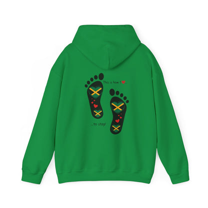 Jamaican Heritage Heart-Shaped Flag Footprints Unisex Hooded Top