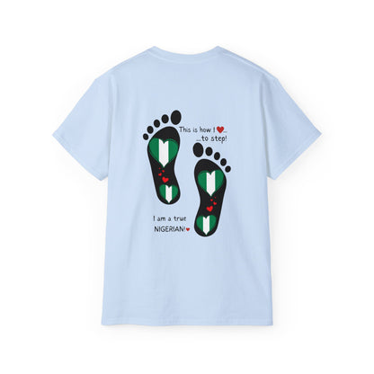 Unisex Ultra Cotton Tee - Nigerian Heart-Shaped Flag in Footprints