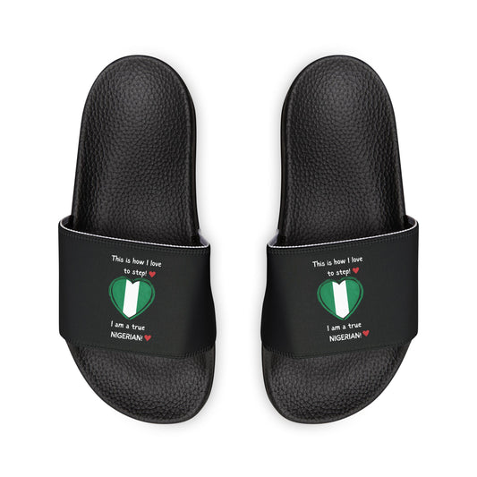 Removable-Strap Sandals - Step into Nigerian pride with our Heart-shaped Nigerian flag slider footwear from LoveJustJules!