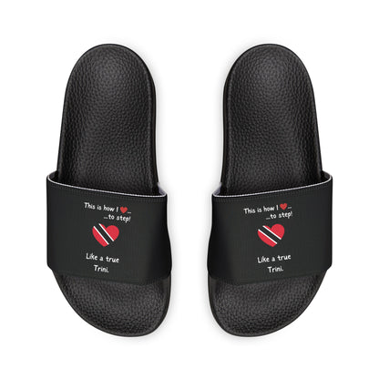 Women's PU Slide Sandals - Women's PU Slide Sandals - Step into the vibrant culture of Trinidad and Tobago with our Heart-shaped flag slider footwear from LoveJustJules!