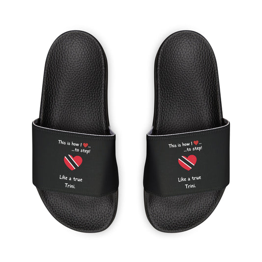 Women's PU Slide Sandals - Women's PU Slide Sandals - Step into the vibrant culture of Trinidad and Tobago with our Heart-shaped flag slider footwear from LoveJustJules!